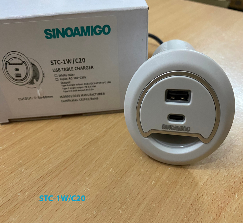 Hộp Ổ cắm sạc âm bàn sinoamigo STC-1W/C20 cao cấp tiện dụng cho chiếc bàn của bạn