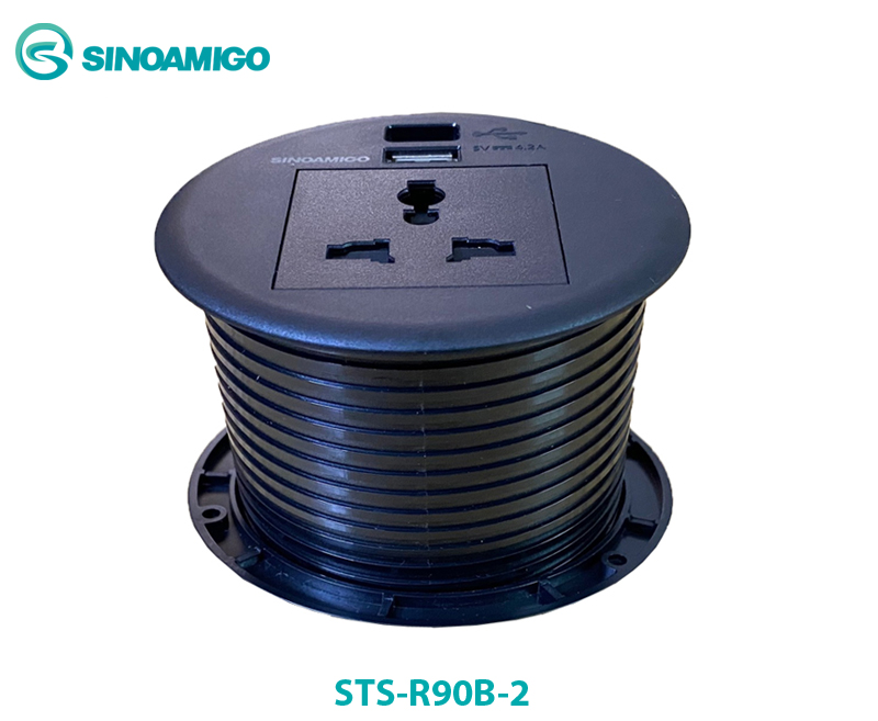 Hộp ổ điện âm bàn sinoamigo STS-R90B-2 mâu đen cao cấp