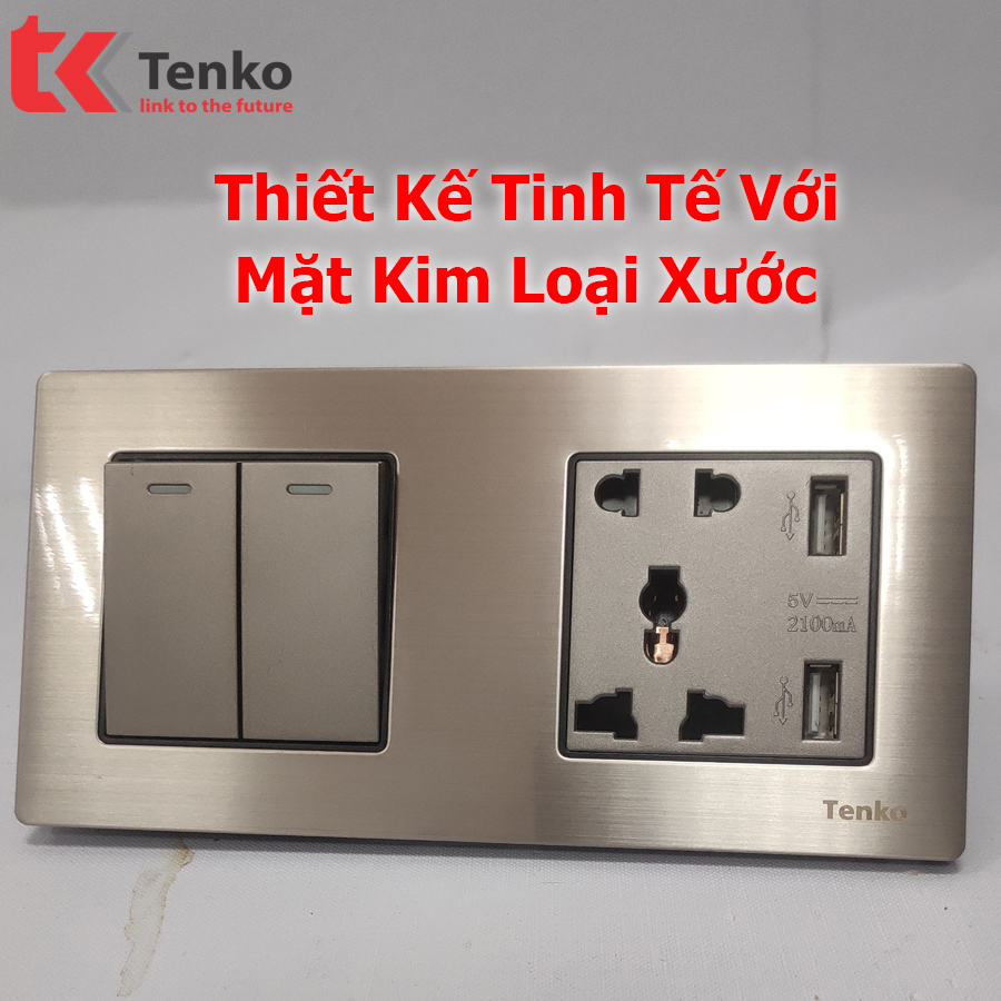 ổ công tắc ổ cắm 2 module mặt kim loại cao cấp giá rẻ