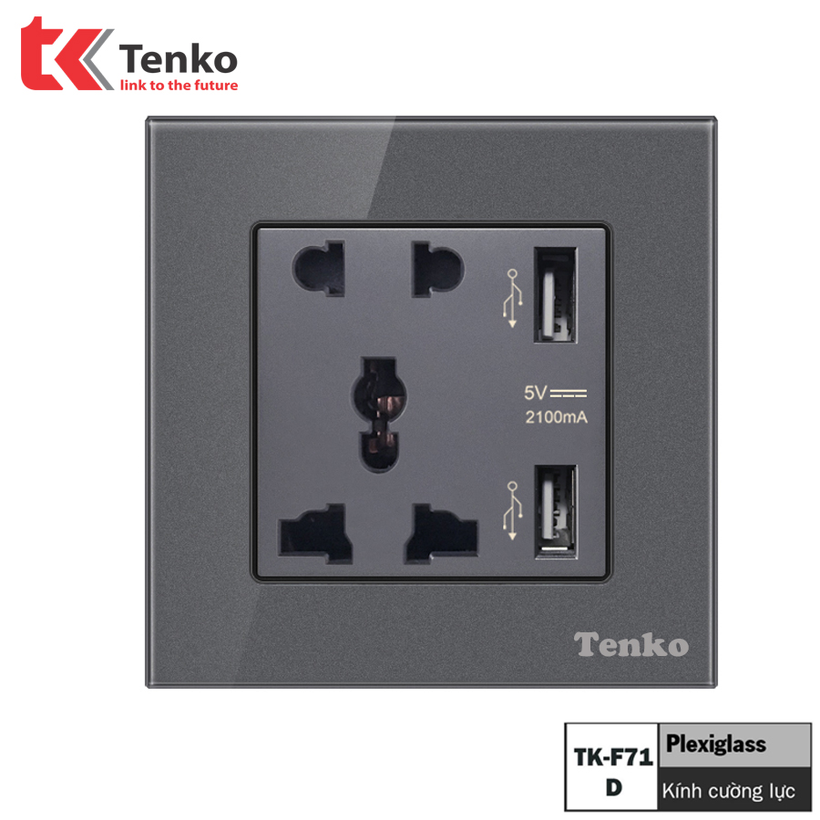 Ổ cắm có usb mặt kính cường lực cao cấp tenko tk-f71-d-44