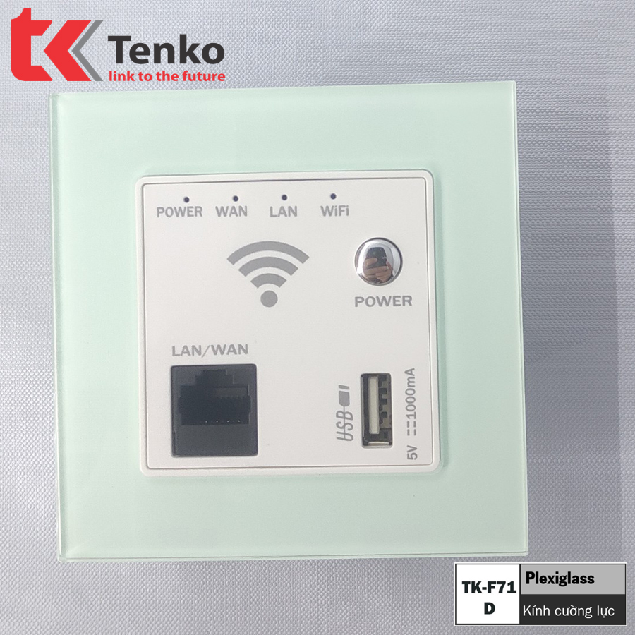 wifi âm tường vuông kính cường lực cao cấp tenko tk-f71-d-69 xanh mint