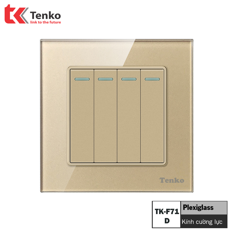 ổ cắm 4 ổ vuông mặt kính cường lực chống xước tenko tk-f71-d-04 màu vàng gold