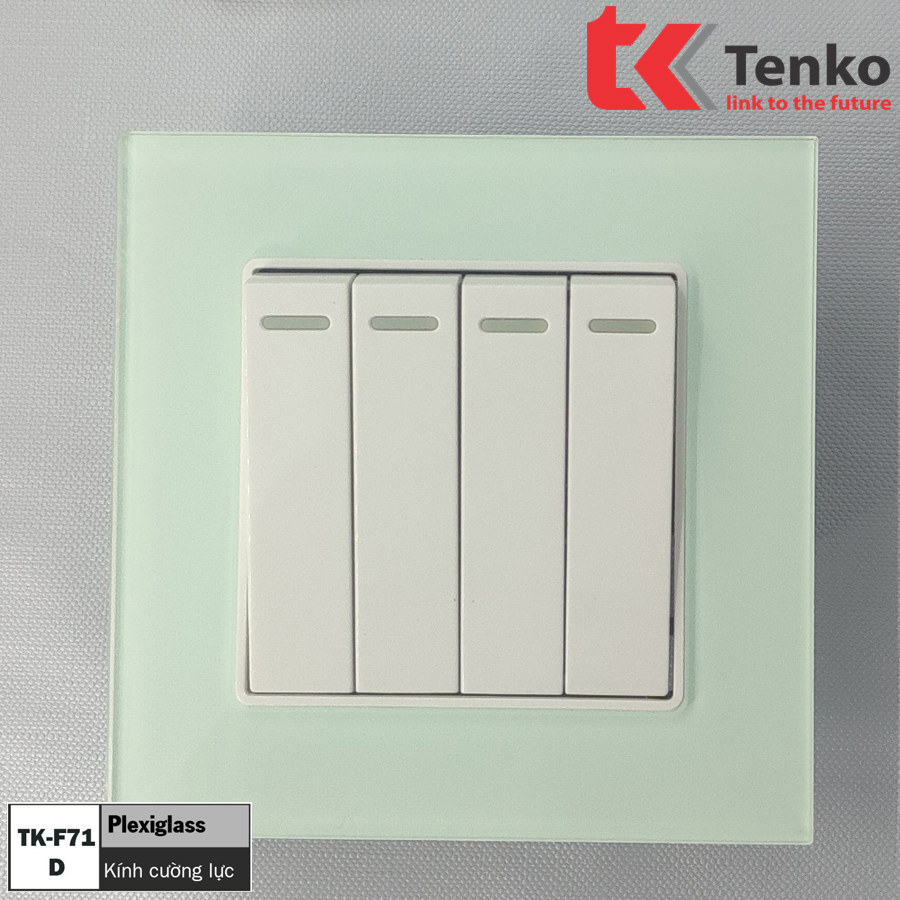 Công tắc điện vuông 4 hạt kính cường lực cao cấp tenko tk-f71-d-04