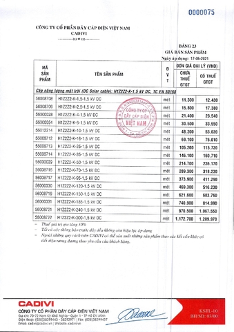 Bảng giá dây điện Cadivi