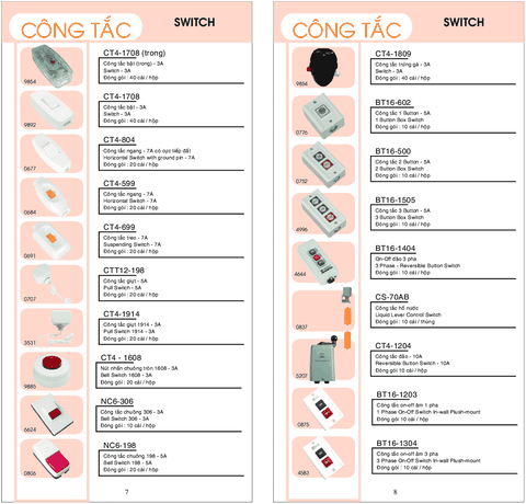 Bảng giá công tắc ổ cắm cầu dao Tiến Thành