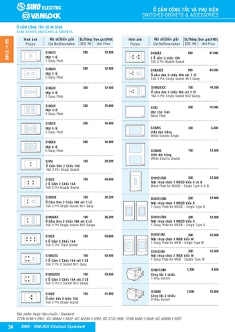 Bảng giá công tắc ổ cắm Sino