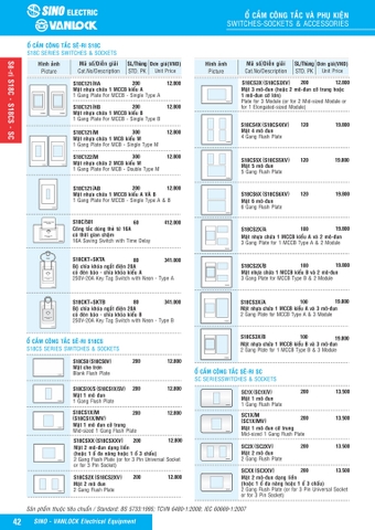 Bảng giá công tắc ổ cắm Sino