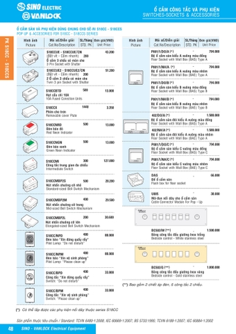 Bảng giá công tắc ổ cắm Sino