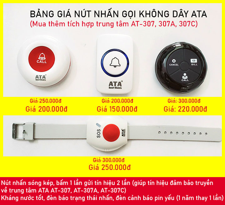 bảng giá nút nhấn gọi phục vụ không dây ata