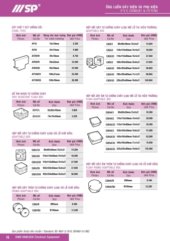 Bảng giá ống luồn dây điện và phụ kiện Sino
