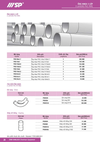 Bảng giá ống luồn dây điện và phụ kiện Sino