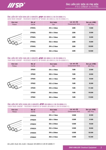 Bảng giá ống luồn dây điện và phụ kiện Sino
