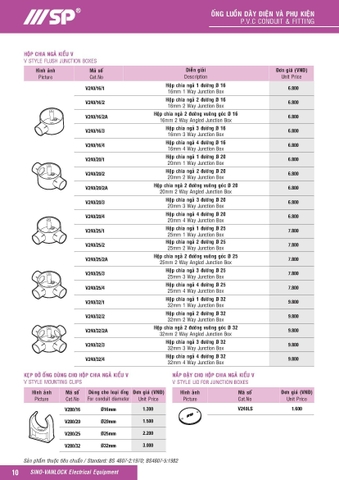 Bảng giá ống luồn dây điện và phụ kiện Sino