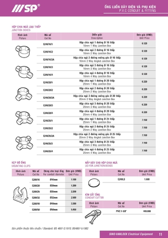 Bảng giá ống luồn dây điện và phụ kiện Sino