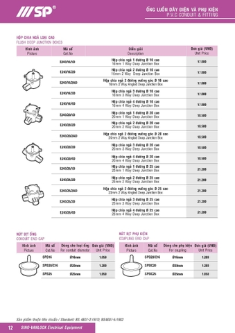 Bảng giá ống luồn dây điện và phụ kiện Sino