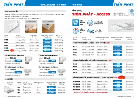 Bảng giá ống luồn phụ kiện nhựa Tiến Phát 2024