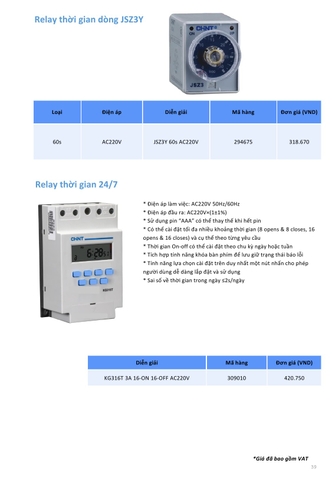 Bảng giá thiết bị điện Chint