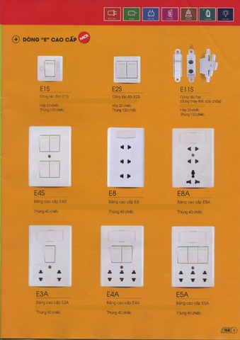 Bảng giá công tắc- Ổ cắm- Phích cắm điện gia đình Sopoka (Chịu tải cao)