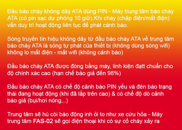 tính năng hệ thống báo cháy không dây ata