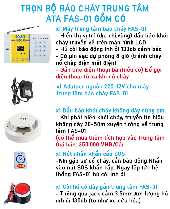 trọn bộ báo cháy không dây ATA FAS-01 gồm có