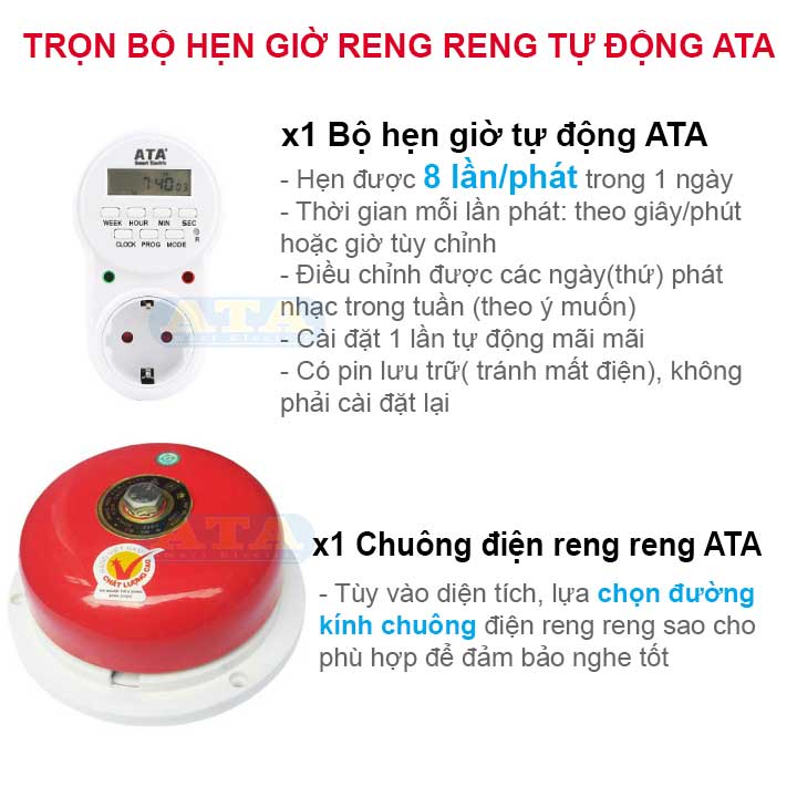 trọn bộ Bộ chuông hẹn giờ tự động làm việc nhà xưởng trường học ATA BCR-01