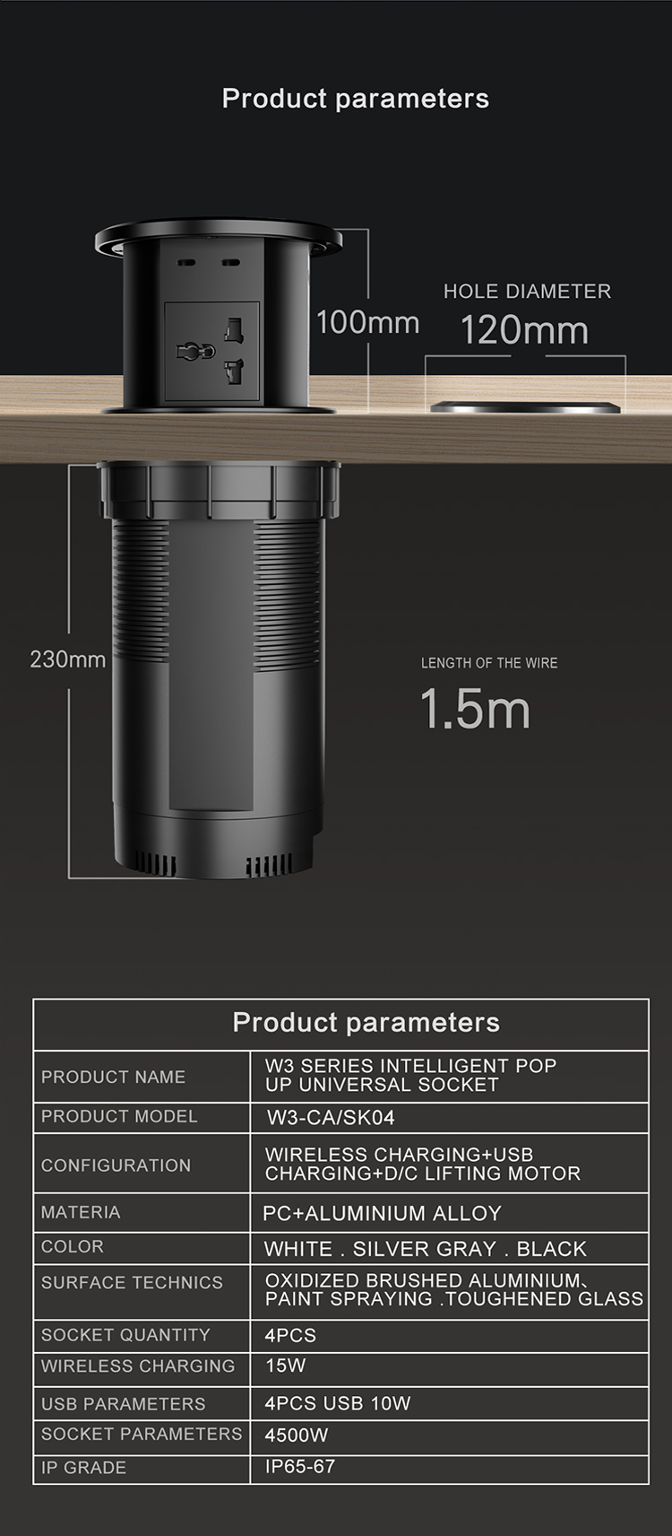 Hộp ổ cắm âm bàn thông minh novalink mở nắp cảm ứng hỗ trợ sạc không dây chuyên dùng cho bàn đảo , bàn bếp