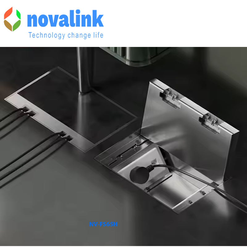Hộp ổ điện âm sàn novalink 6 ổ cắm mã NV-FS6SH mầu bạc Chất liệu thép không gỉ cao cấp