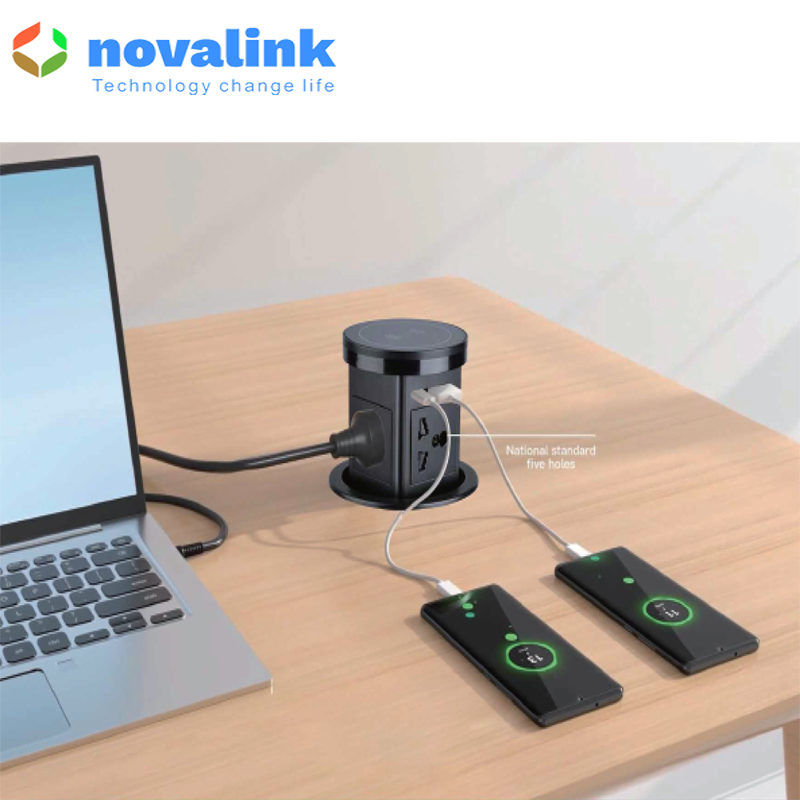Hộp ổ cắm âm bàn thông minh novalink KA-01 hỗ trợ sạc không dây chuyên dùng cho bàn đảo , bàn bếp