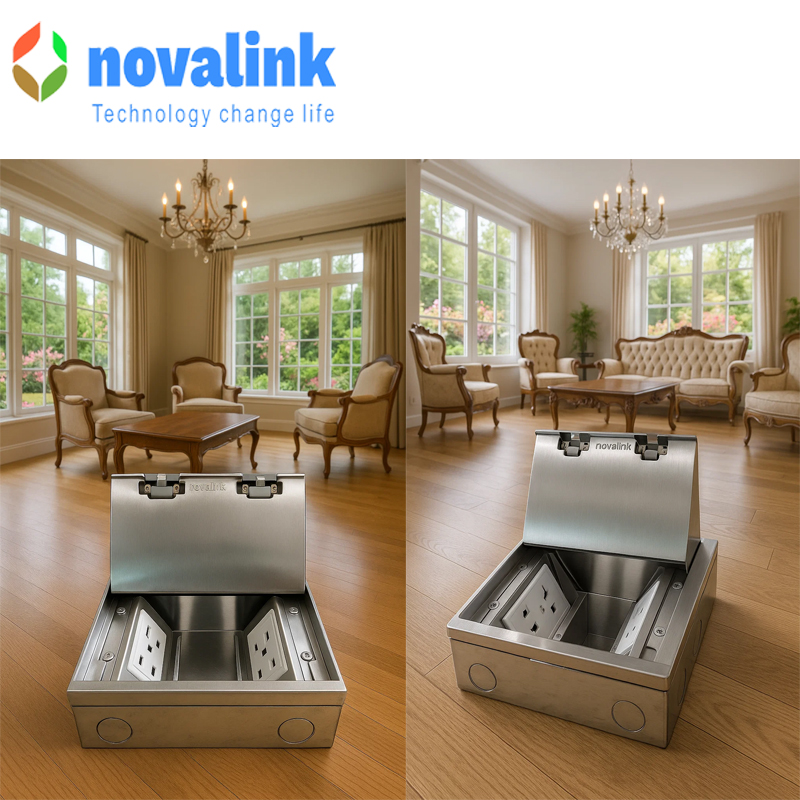 Hộp ổ điện âm sàn novalink NV-FS6SH với 6 modules mầu bạc Chất liệu thép không gỉ cao cấp