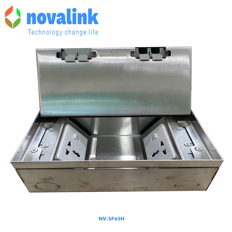 Hộp ổ điện âm sàn novalink NV-FS6SH với 6 modules mầu bạc Chất liệu thép không gỉ cao cấp