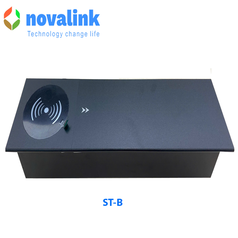 Hộp ổ cắm điện âm bàn nắp trượt novalink ST-B màu đen cao cấp