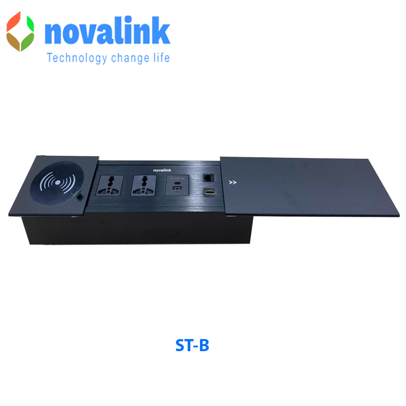 Hộp ổ cắm điện âm bàn nắp trượt novalink ST-B màu đen cao cấp